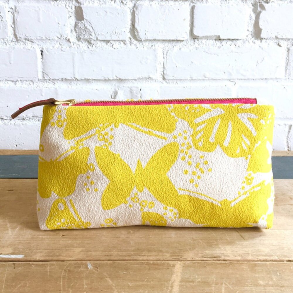 Erin Flett yellow butterfilies make up bag